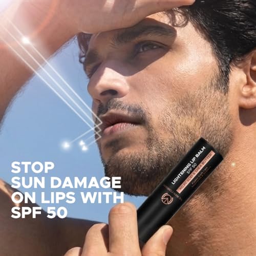 Image of The Man Company Lightening Lip Balm| For Man | Brightens Lips | Non Tinted | Sun Protection with SPF50 | Hydrates | Fades Lip Pigmentation | Kojic Acid & Shea Butter| For Dry Lips