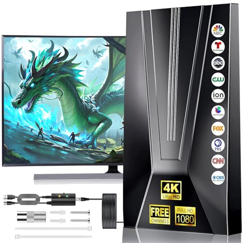 2026 Upgraded TV Antenna Indoor Outdoor, Long Range HDTV Antenna with Amplifier Signal Booster, Digital TV Antenna for Local Channels, Digital Reception for Smart/Older TVs, Supports 4K (Black c)