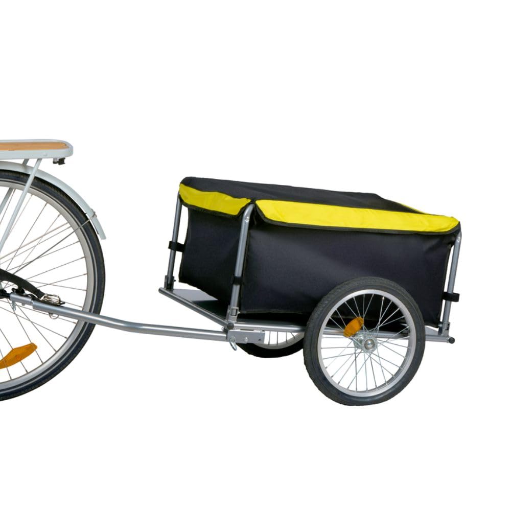 Dunlop Rimorchio Bici - Carrello per Bici per Oggetti per Bagagli Pieghevole - Carrello per Bicicletta con Catarifrangenti e Copertura Antipioggia Regolabile - Giallo