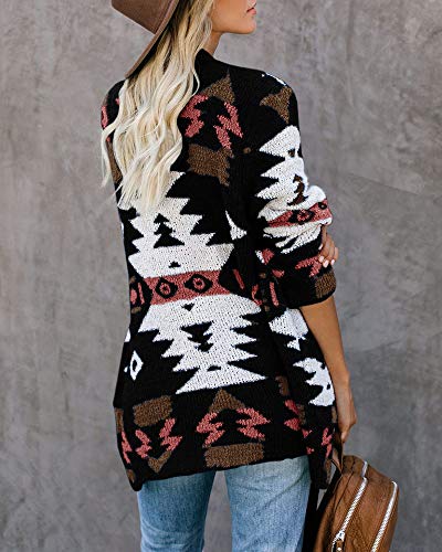 Image of FERBIA Women Boho Cardigan Aztec Open Front Loose Slouchy Sweaters Tribal Long Sleeve Knitted Christmas Jacket Coat