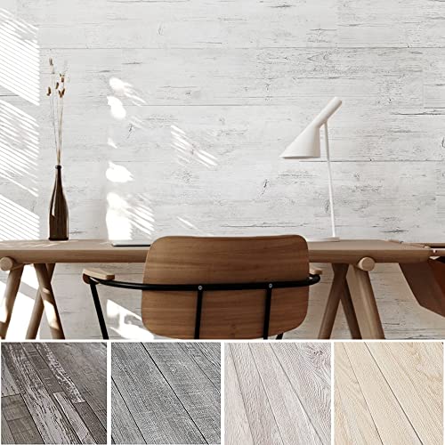 Urban Decor Wall Panels, Easy Peel and Stick self Adhesive Vinyl Tiles for Kitchen Bedroom Doorways Backsplash Planks with Vintage Farmhouse Wood Pattern (Vintage White w/hint of Grey)