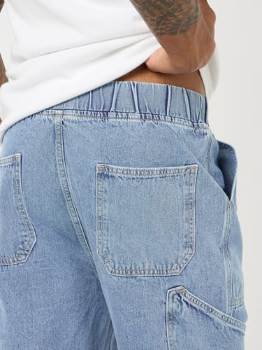 Image of Bewakoof Men's Washed Straight Fit Pure Cotton Cargo Jeans