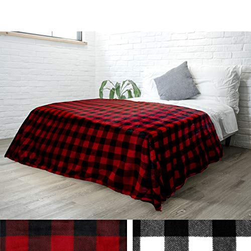 PAVILIA Flannel Fleece Buffalo Checker Blanket for Queen Bed | Super Soft Velvet