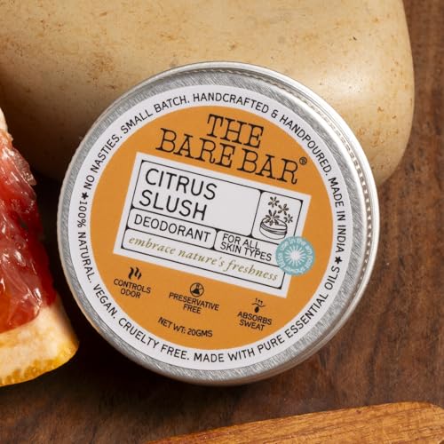 Image of The Bare Bar Citrus Slush Deodorant - 20 gm | Citrus Fragrance| Odor & Sweat Control | Natural formula and Chemical free| Good for all skin types | Travel Mini Size Solid Deodorant for Men & Women