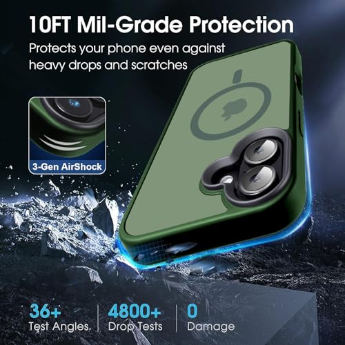 Yzoiko Powerful Magnetic Case for iPhone 16 Case [5X-Grade Drop Tested & Compatible with MagSafe] Translucent Anti-Fingerprint Shockproof Protective Cover 6.1 Inch, Alpine Green by Yzoiko - Image 3