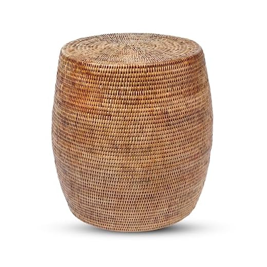 KOUBOO La Jolla Round Rattan Stool, Side Table, Handmade, Extra Seating, Patio, Living Room, Boho Decor, End Table, Honey Brown, 18" by 18"