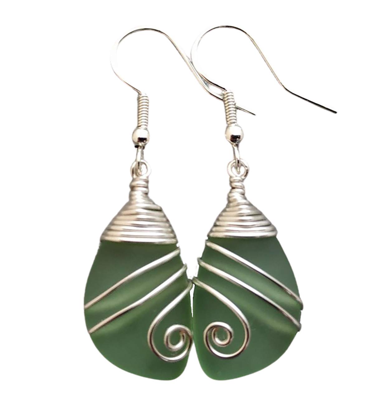 Yinahawaii Handmade Sea Glass Earrings, Hawaiian Jewelry, Top Wire Wrapped Earrings, Unique Handmade Earrings, Sea Glass Jewelry For Women Birthday Gift For Women (Peridot - August)