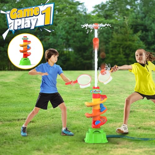 Sprinkler for Kids, Fingarden 3-in-1 Water Toys for Kids Outdoor Play, 360° Rotating Sprinkler & Catch Ball Game & Rolling Ball, Outdoor Toys for Boys Girls Age 3+ - Thumbnail 2