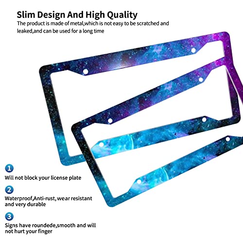 Galaxy License Plate Frames 2 Pcs Blue Starry Sky License Plates Covers Aluminum Metal License Plate Holder Auto Car Tag With 4 Holes Screws Standard Size Blue Sky License Plate Frame #TOP2