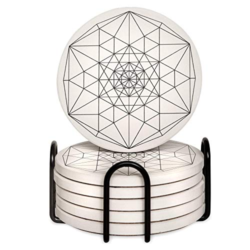 Coasters for Drinks Absorbent - Ceramic Stone Coaster Set of 6 with Holder - Cup Coasters with Anti Scratch Cork Base - Large Size 43 Table Modern Cool Coasters - Suit All Types of Glasses White