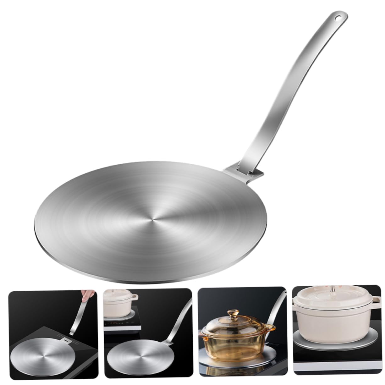 Zerodeko Difusor de Calor Placa Adaptadora de Acero Inoxidable para Cocina de Inducción Mango Desmontable, Protege Sartenes y Mejora la Cocción