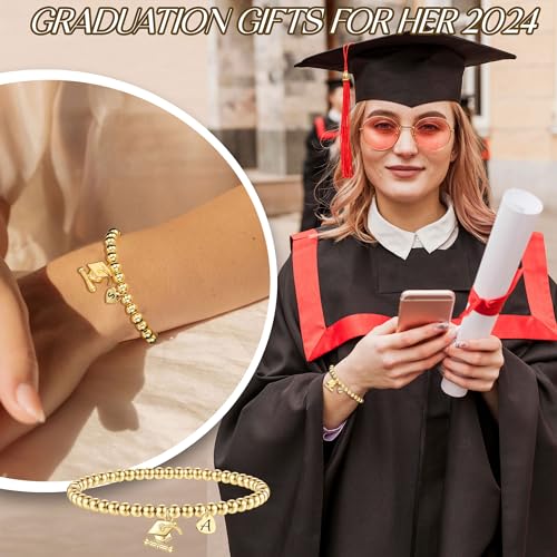 Graduation Gifts for Her 2025, 2025 Graduation Gifts High School College Graduation Gifts for Teen Girls 5th 8th Grade Masters Degree Grads Initial Bracelets for Women Letter A-Z Charm Bracelet Daughter Niece Granddaughter Girlfriend Jewelry
