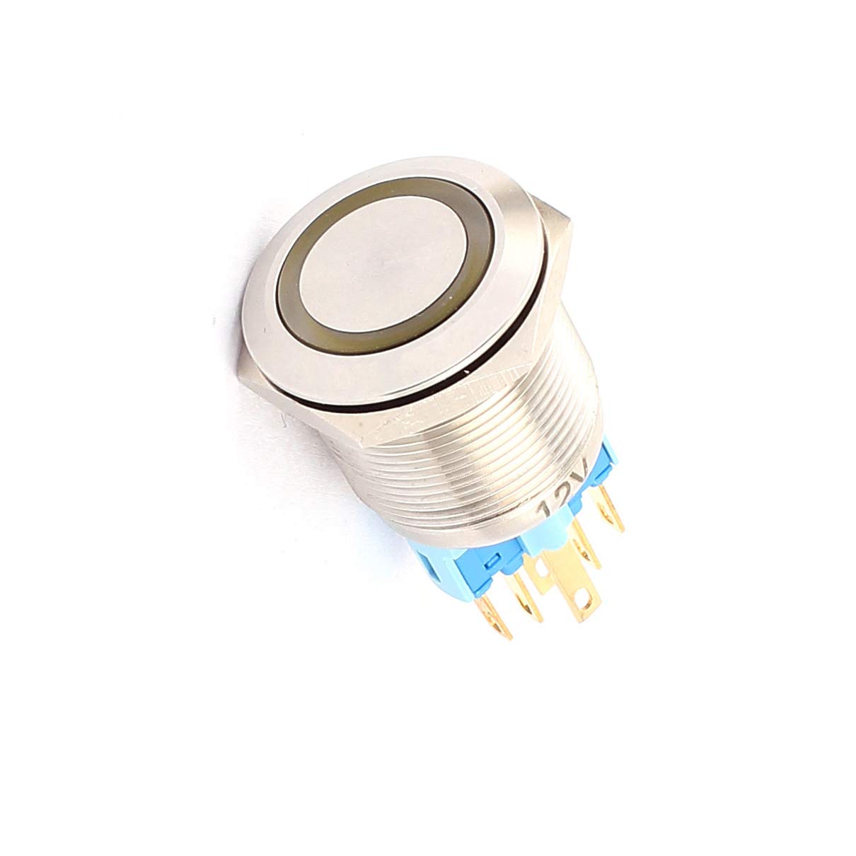 Aexit 12V 22mm Wall Switches Dia Yellow LED Angle Eyes Momentary Metal Switches Pushbutton Switch