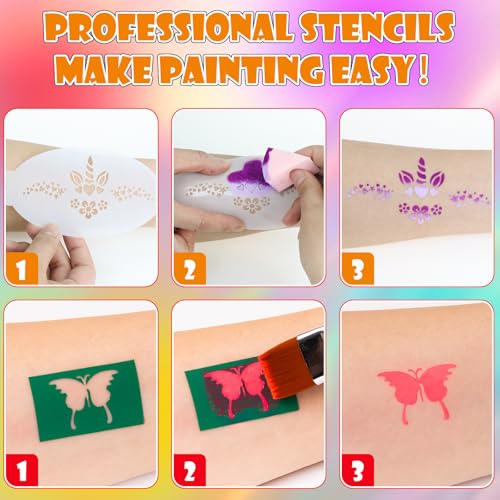 Face Painting Kit for Kids - 40 Color Pro Facepaint Palette Non-Toxic Water Activated, Complete Kit with Brush, Stencil, Sponge, for Birthday Parties, Carnival, Costume Makeup, Festivals & Events