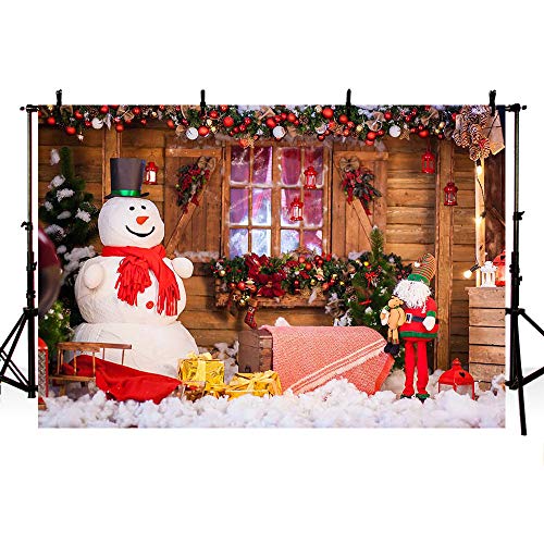 MEHOFOTO 2,1x1,5 m Splendide Toile de Fond de fête de Joyeux Noël pour la Photographie Bannière Vacances Hiver Photo Studio Snow Man Cloches De Noël Bois Arrière-Plans pour Enfants fête décoration