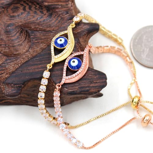 Image of Yongxu Enamel Evil Eye Tennis Bracelet |Gold & Rose Gold Plated Tennis Chain Adjustable Guardian Amulet Jewelry
