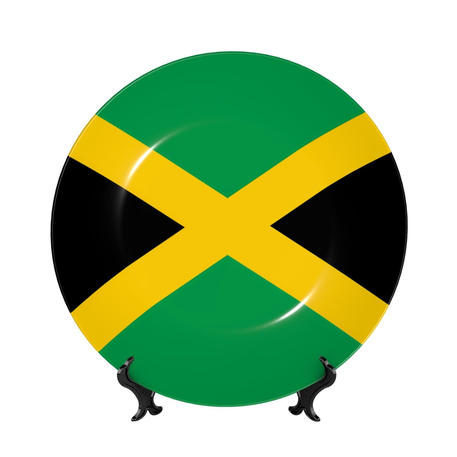 SXZVVBN Flag of Jamaica Bone China Decorative Plate Art with Stand Removable Adhesive Hanging for Home Office 10in（25cm）