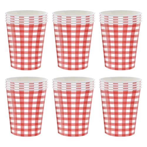 FSSTUD Lot de 60 gobelets en papier à carreaux de 255 ml pour anniversaire, boissons froides, pique-niques, fêtes, fêtes de mariage, fête costumée,...