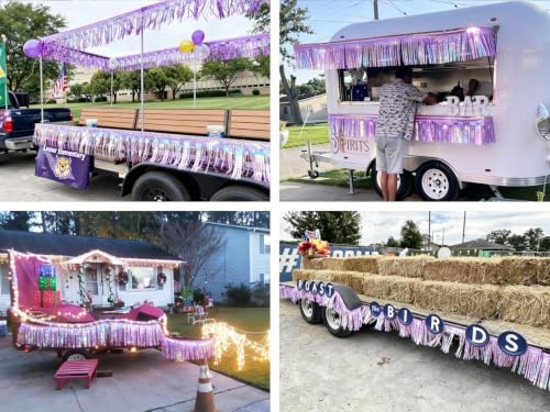 Image of 4 Pack Iridescent Purple Total 40 Feet Foil Fringe Garland Metallic Tinsel Banner Wall Hanging Drapes Parade Float Skirting Decorations for Trailer Mardi Gras Party Birthday Wedding
