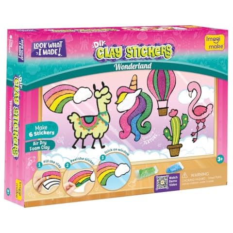 Imagimake Clay Stickers: Wonderland | No Mess Air Dry Foam Clay for Kids, 12 Clay Pouches, 8 Colors, 6 Unique DIY Stickers | Kids Craft Supplies, Travel Toys | Birthday Gifts for Kids Ages 3 4 5 6 7 8 Cover