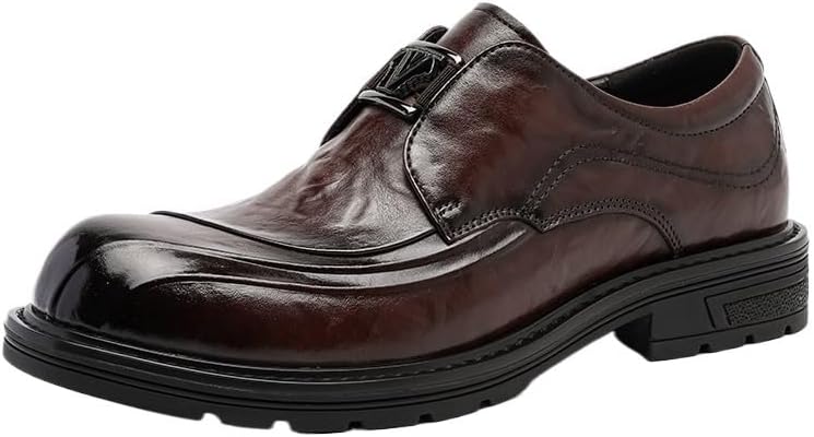 Men's Casual Business Shoes Slip-on Embossed Loafers Dress Shoes Low-top Round Toe Flat Bottom Comfortable Non-Slip Oxford Shoes for Men
