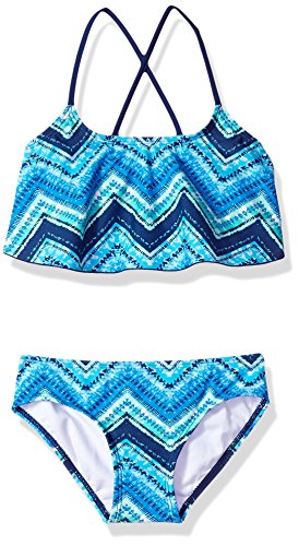 Kanu Surf Girls' Alania Flounce Bikini Beach Sport 2 Piece Swimsuit, Kirsten Blue Chevron, 12