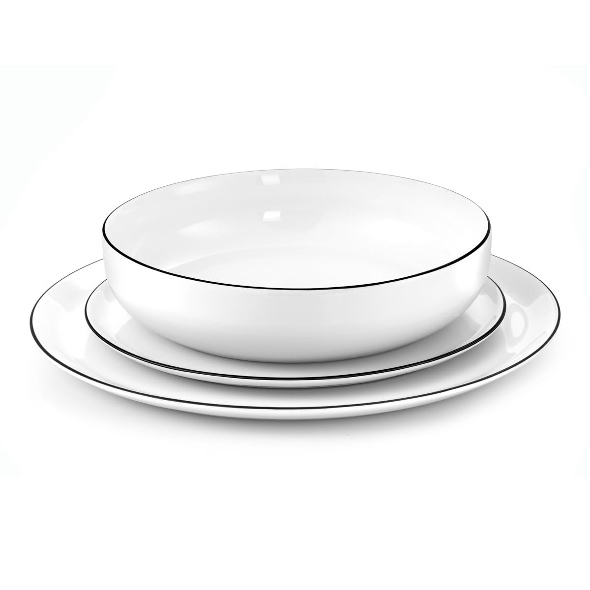Médard de Noblat - Assiette salade et pâtes - D20 cm - Yaka - Porcelaine - Lot de 6 - Blanc et Noir