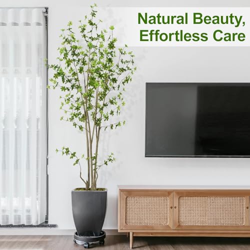 Image of Artificial Enkianthus Tree 6.5ft Tall Fake Plant with Lifelike Leaves and Trunk - Large Indoor Floor Plant in White Pot for Living Room, Bedroom, Office Decor