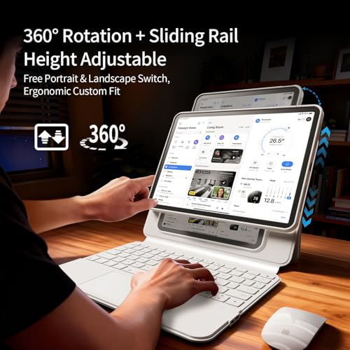 Image of Detachable Magnetic Keyboard Case for iPad Pro 13 Inch, White | Sliding Rail Height Adjustable Stand,7-Color Backlit,Multi-Touch Trackpad,360 Rotatable,Clear Back for iPad Pro 13 M5 /M4