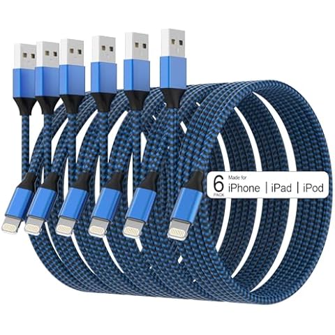 Lightning Cable iPhone Charger 6PACK-3/3/6/6/6/10 FT Apple MFi Certified Lightning Nylon Braided Cable Fast Charging Cord Compatible with iPhone 14 13 12 11 Pro Max XR XS X 8 7 6 Plus SE iPad and More Cover