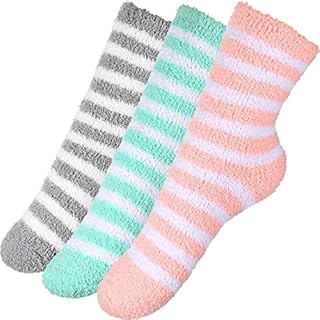 3 Pairs Winter Fluffy Socks Cosy Winter Socks for Women and Girls, Soft Fuzzy Slipper Socks, Thick Warm Striped Sleeping Socks