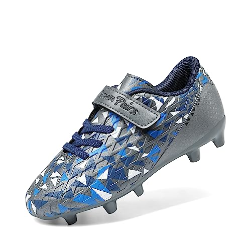 DREAM PAIRS Scarpe da Calcio per Ragazzi e Ragazze Scarpe da Calcio per Bambini Bambino/Bambino Piccolo/Bambino Grande,Size 36,Grigio Scuro/Blu Reale,SDSO2307K
