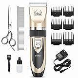 CAHTUOO Dog Grooming Clippers, Professional Pet Grooming Kit Rechargeable Pet Shaver Cordless Silent Dog Hair Trimmer with 4 Comb Attachments & 4 Extra Tools for Dogs Cats and Pets