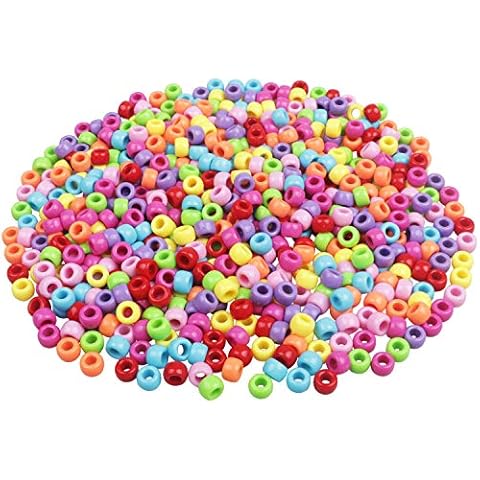 HUASUN Pony Perlen, Perlen Zum Auffädeln, 600pcs 9mm Bunte Bastelperlen Kleine Acryl Perlen Lose Perlen Cover
