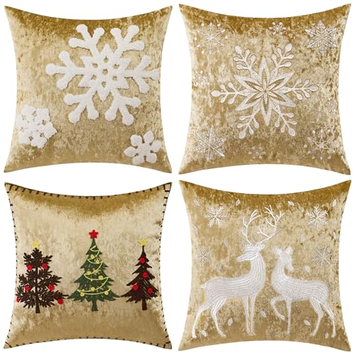 VEEKAY Weihnachten Kissenbezug,4er Set Weihnachtsdeko Kissenhülle...
