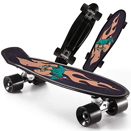 WhiteFang Skateboards 22 inches Kids Skateboard with Colorful PU Wheels, Mini Cruiser Skateboards for Boys Girls Beginners (Dino)