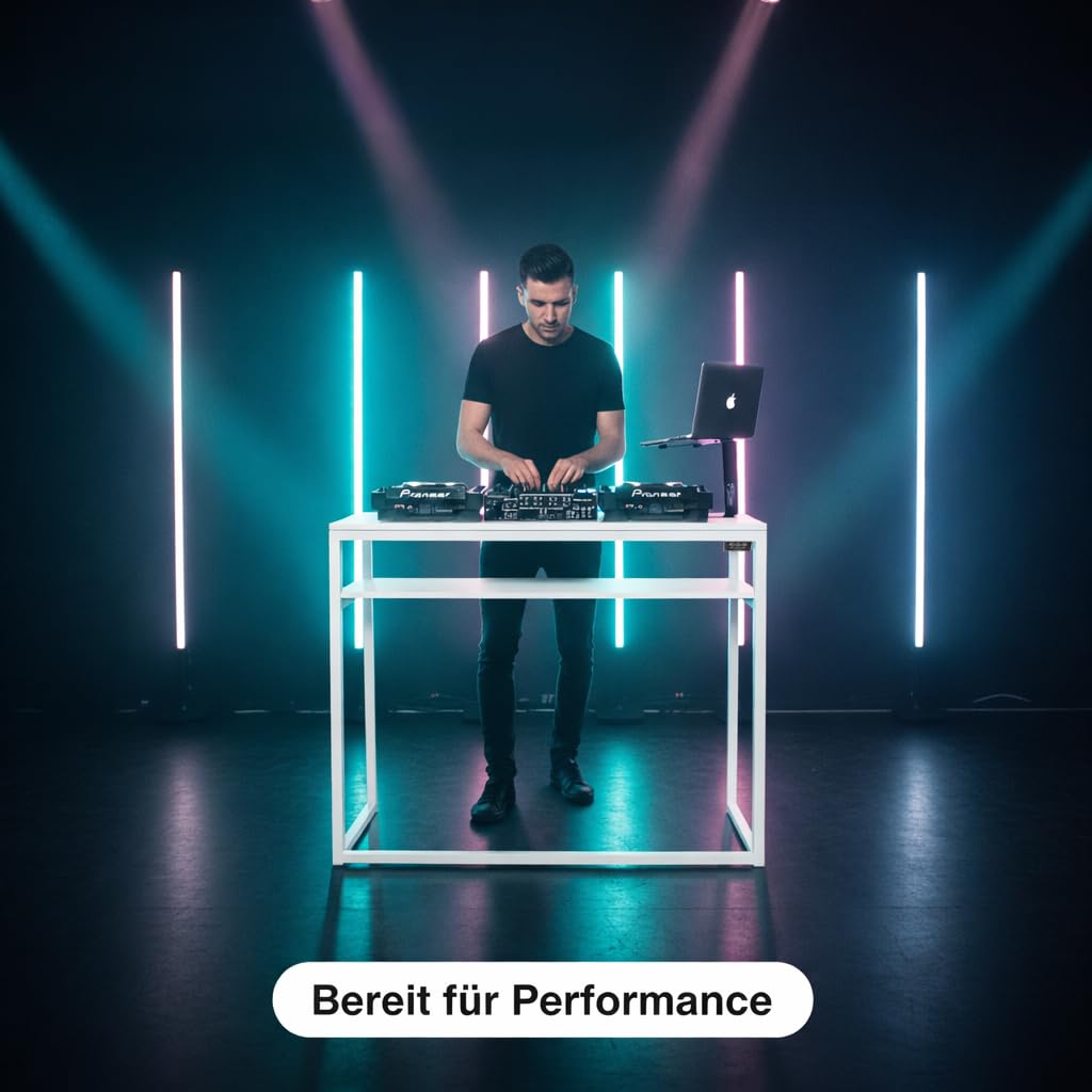 Zomo Deck Stand Detroit 120 - Table de DJ 120 x 58 x 95 cm - Blanc - Construction en acier pliable - Portable pour équipement DJ mobile