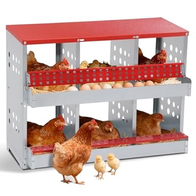 Chicken Nesting Boxes for Chicken Coop, 6 Compartments Wall-mountable Chicken Laying Boxes Easy Egg Collection with Ventilated Design, Weatherproof Galvanized Steel Metal Roosting Boxes