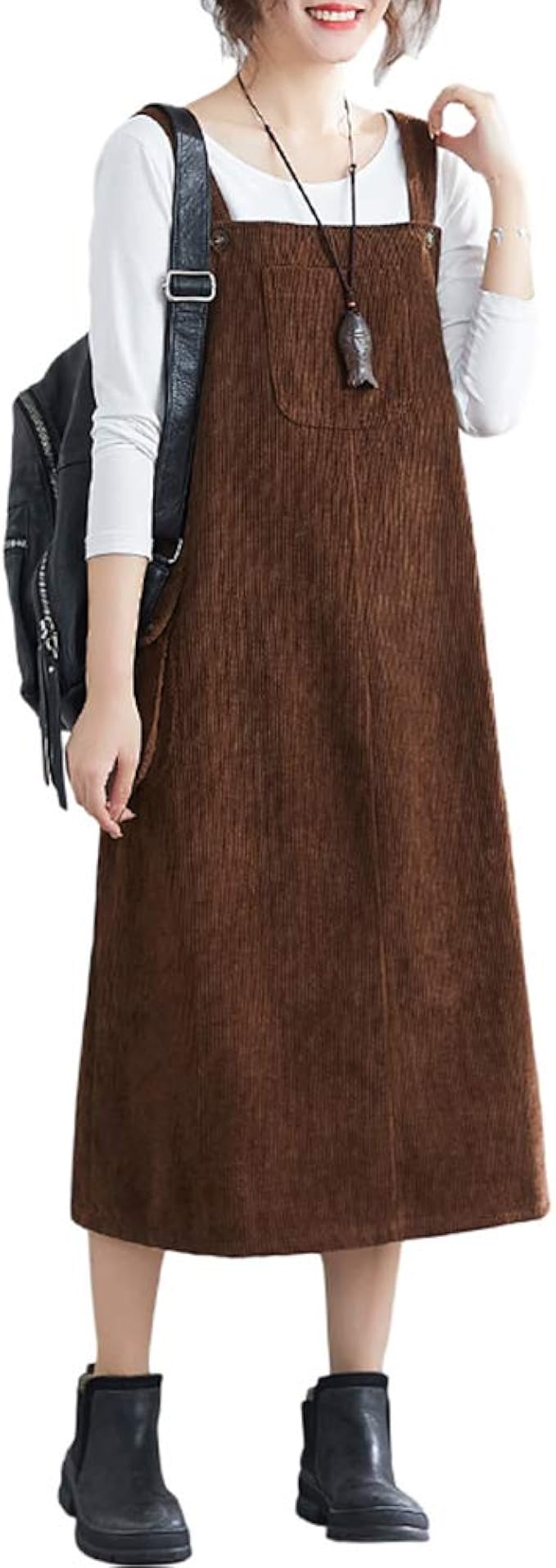 Amazon Co Jp Qyyレディース サロペット コーデュロイ オーバーオール ワンピース ロング ジャンパースカート 無地 カジュアル オールインワン 大きいサイズ 吊りスカート 秋 冬 服 ファッション小物