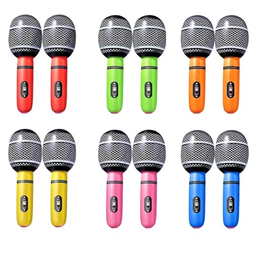Girejujon 12-Piece Inflatable Microphone Set for Karaoke Parties and Events - Vibrant Air-Filled Props