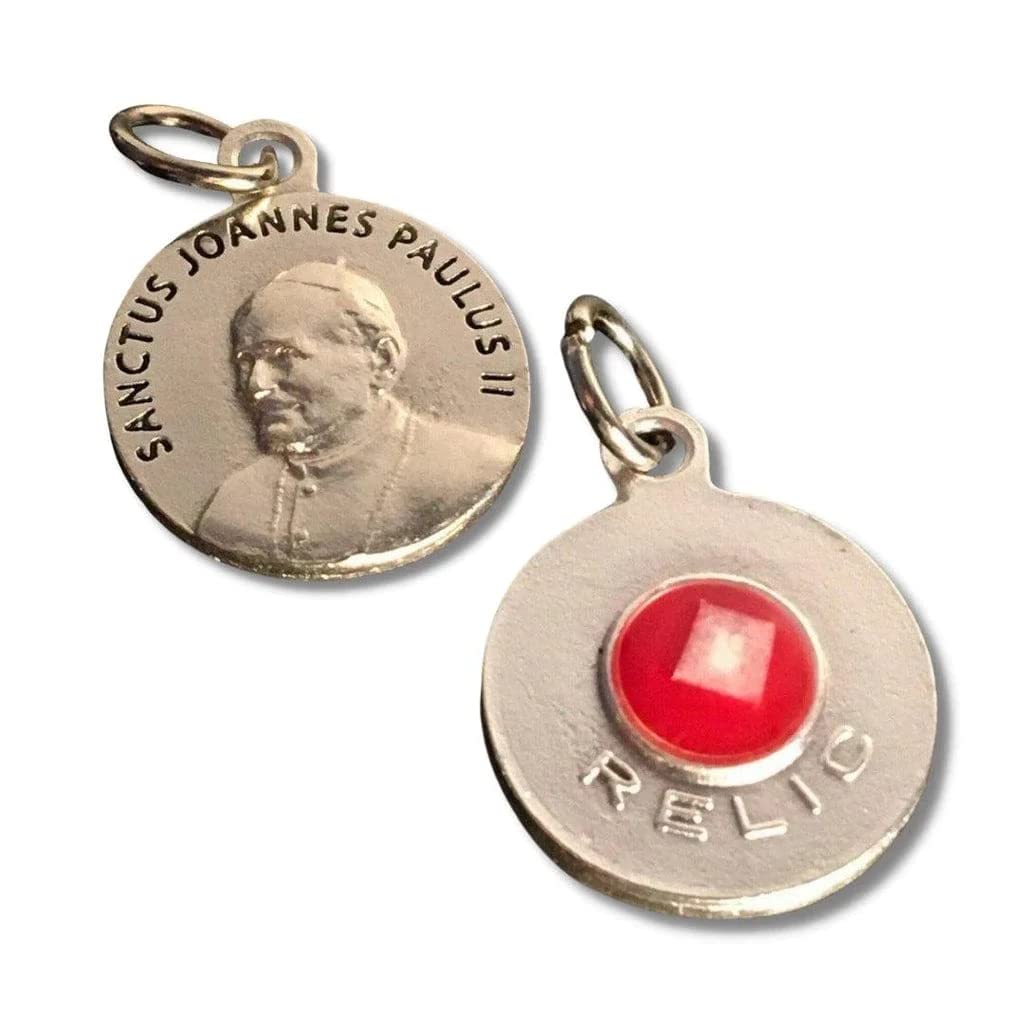 Catholically St. John Paul II Pope Ex-Indumentis Relic Medal - Silver-Tone