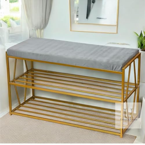 Image of Bench for Bedroom - Changing Stool With Shoe Cabinet and Rack - Free Installation Household Entrance Seat With Cushion