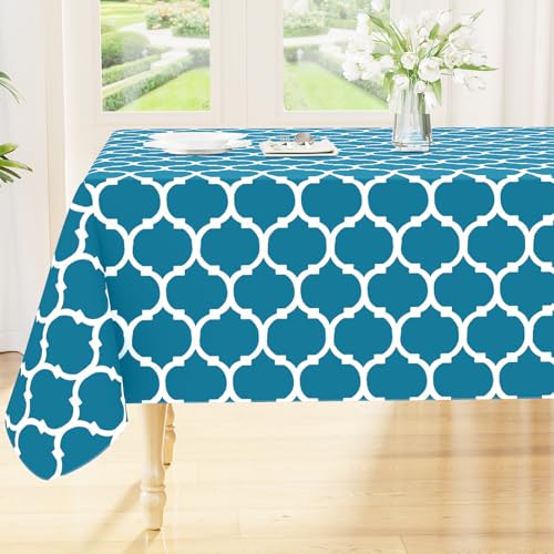 Image of Smiry Rectangle Table Cloth, Flannel Backed Vinyl Tablecloth, 70 inchx90 inch | Waterproof Plastic Tablecloths, Wipeable Table Cover for Dining, Indoor and Outdoor (Teal)