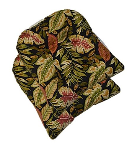 Set Of 2 - Universal Tufted U-Shape Cushions For Wicker Chair Seat - Twilight Black, Green, Burgundy, Tan Tropical Palm Leaf9 #TOP11