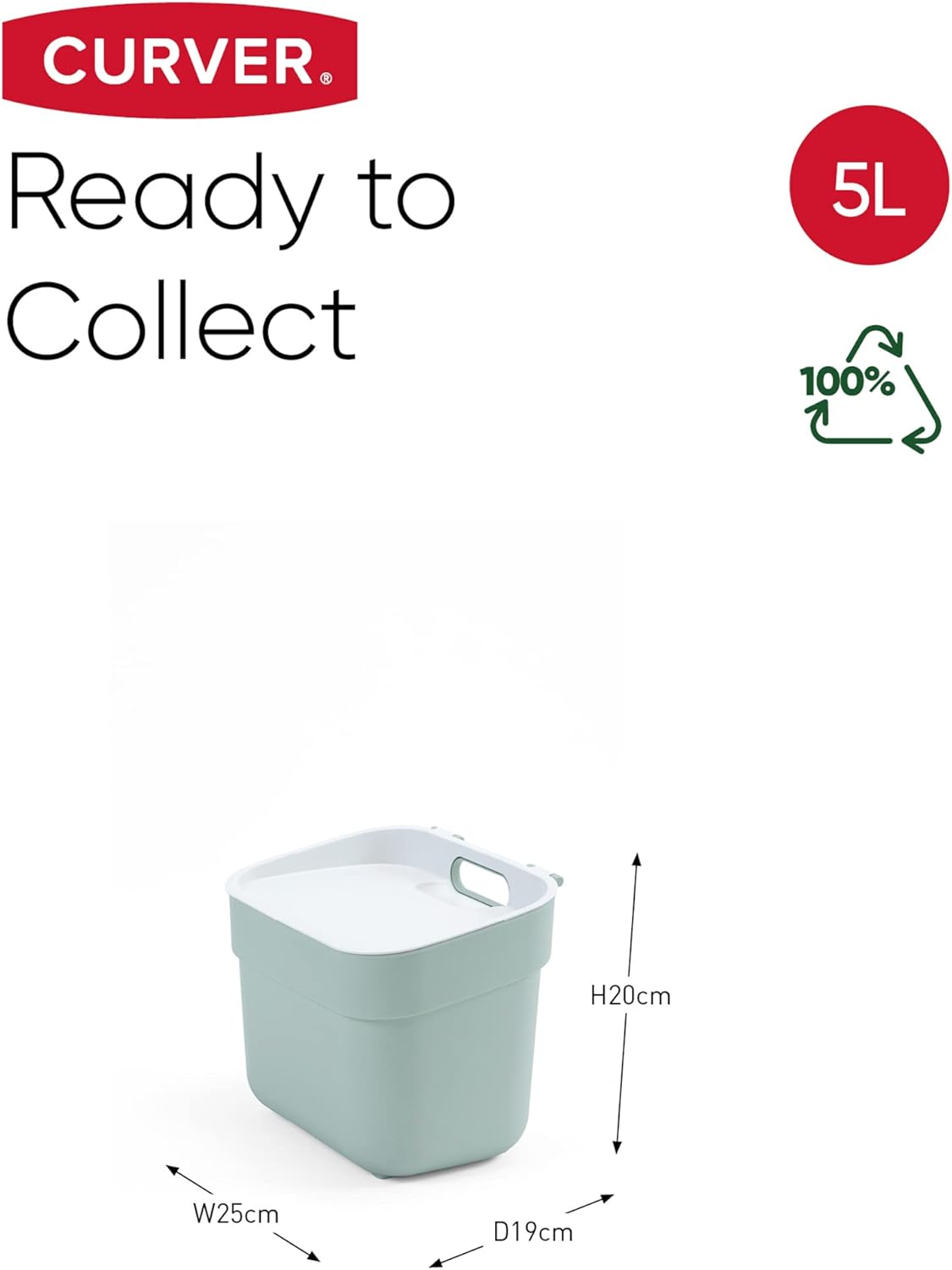 Curver Ready to Collect 5L Recycling Lift Top Bin Green