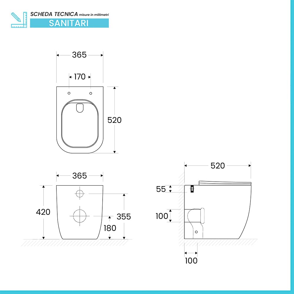 Sanitari Filomuro Serie Kayra WC In Ceramica Bianco Lucido Scarico Rimless Completo Di Copriwc Slim Soft-Close