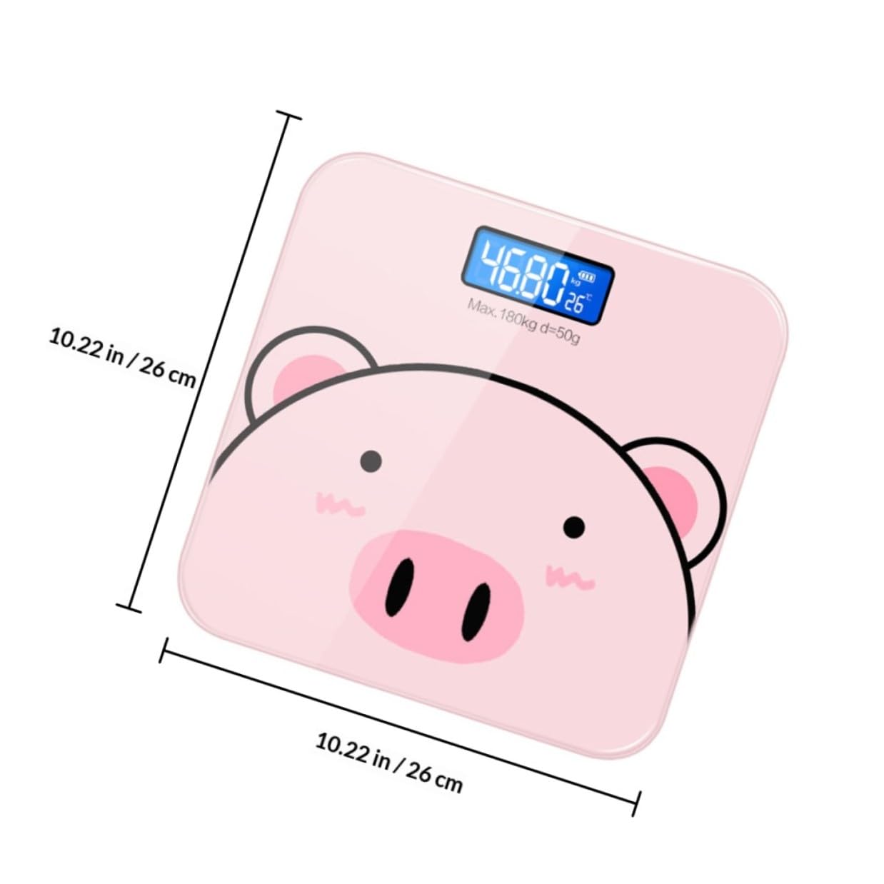 Báscula Electrónica de Peso Corporal Rosa Dibujos Animados | Cristal Templado Precisión de 2 Decimales Pantalla Lcd Nocturna Carga USB Batería