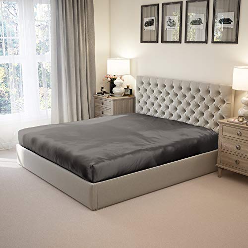 Mulberry Park 100% Pure Cal King Silk Fitted Sheet 22 Momme 6A Mulberry Silk Bed Sheets with 17" Deep Pocket - Breathable, Ultra-Soft, Oeko-TEX Certified, Seamless - Gunmetal