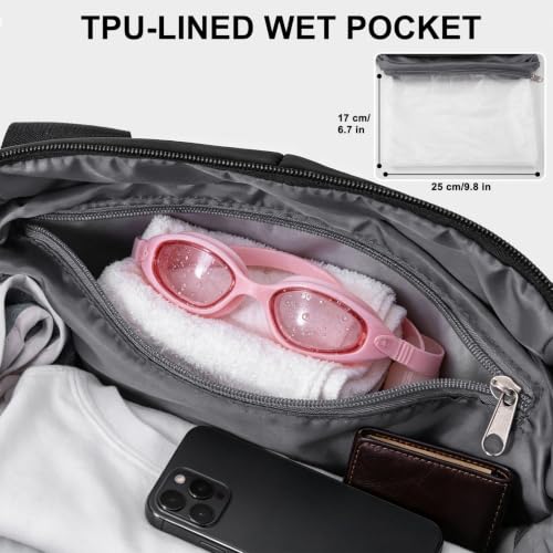 Fitness Bag for Women Small Black, 17" Gym Bag with Wet Pocket Waterproof Portable Sports Tote for Swimming, Weekend Travel - image 5