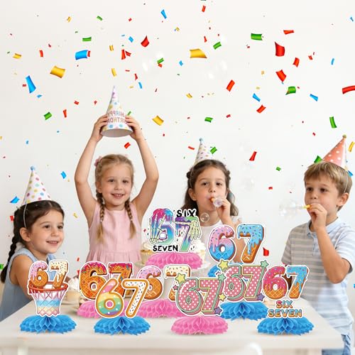 Image of 6 7 Birthday Decorations, Funny Six Seven Donut Ice Cream Table Honeycomb Centerpieces for Kids Teens Adults 67 Meme Themed Party Favors Supplies